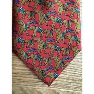 Rozy Tie 100% Silk Neck Tie Elephants Red 3.5” X 60" NWOT Italian